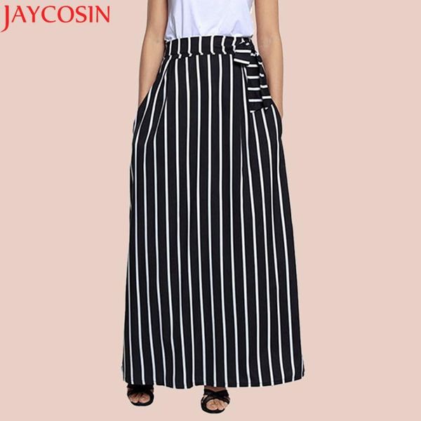 

skirts jaycosin klv women skirt 2021 casual striped ankle-length chiffon empire lace-up vintage long plus size skirts40, Black