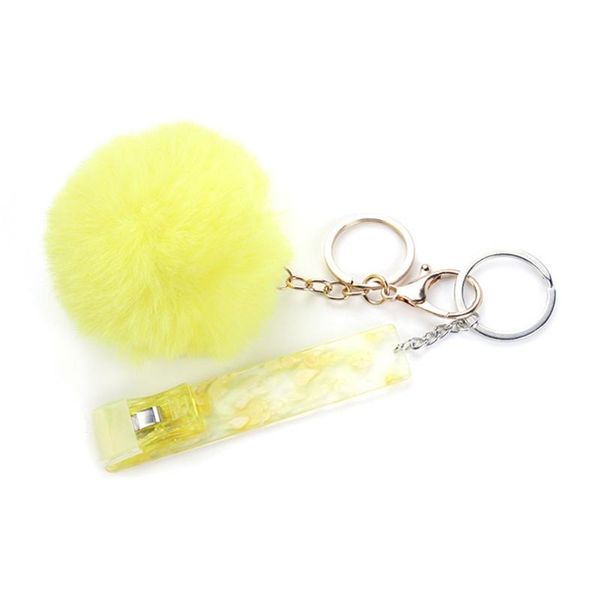 

keychains card grabber key chain puller faux pom ball ring with cute acrylic debit bank, Silver
