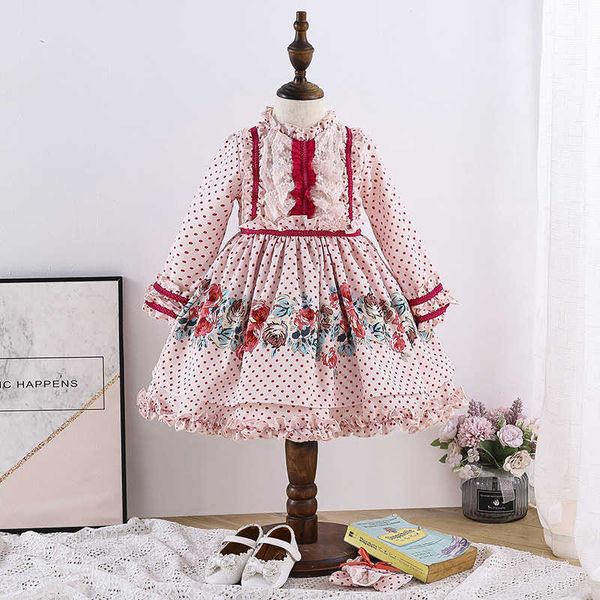 

flowers dresses for girls kids boutique long sleeve ball gowns baby spanish lolita dress children birthday christmas vestidos 210615, Red;yellow