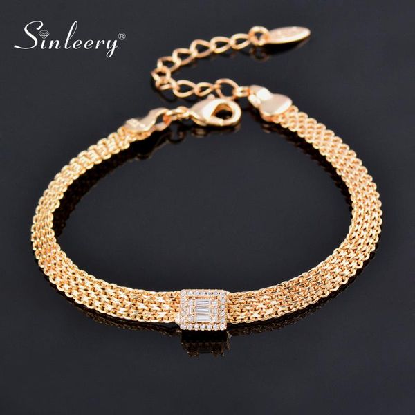 

charm bracelets sinleery square crystal bracelet rose gold silver color metal weave chain women 2021 summer vacation jewelry sl070 ssa, Golden;silver