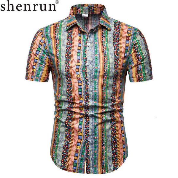 

men's casual shirts shenrun summer short sleeve ethnic style floral prints shirt slim fit stage holiday beach tourism daily life wxtp, White;black