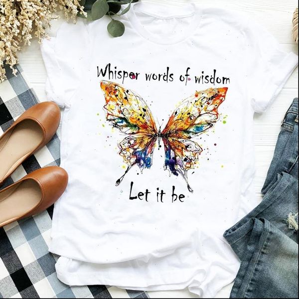 

watercolor butterfly cute summer women t shirt autumn printing print clothes graphic tee womens, White