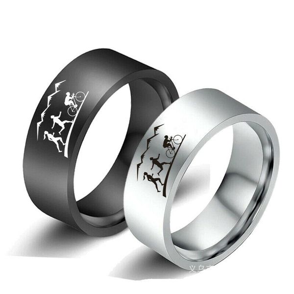 

8mm silver/black marathon race&bike band stainless steel sports ring game size 6-13