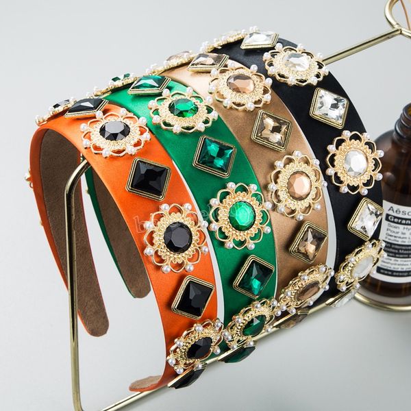 

geometric crystal flower headband vintage imitation pearl hairband bridal wedding hair jewelry bezel, Silver