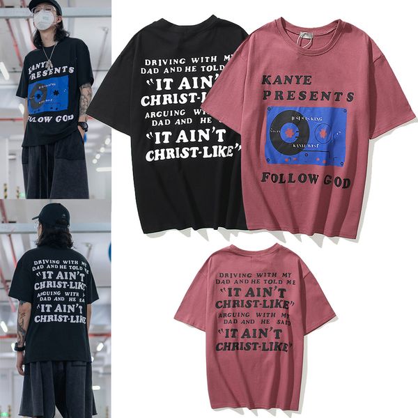 

kanye Men T-shirt Women Short Sleeve High Quality Summer Tees Letter Print Hip Hop Style Clothes With Label Box, 1pcs button