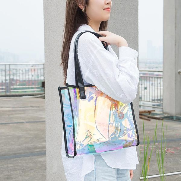 

can be large shoulder laser female colorful fashion bag shopping art portable logo capacity tote visible slnvi