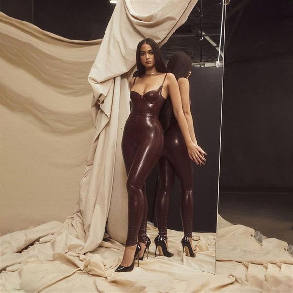 

burgunder black pu leather womens pants spaghetti strap crop and two piece set bodycon skinny legging party clubwear, White