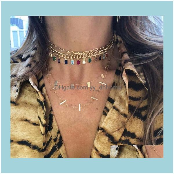 

chains necklaces & pendants jewelrychains fashion gold filled rainbow cz cuban link chain with colorful baguette charm rock hiphop wedding c, Silver
