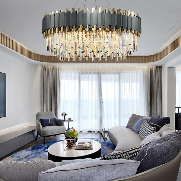 

chandeliers modern round crystal for home kitchen lamp living room led lights bedroom decoration dark gray hanging chandelier