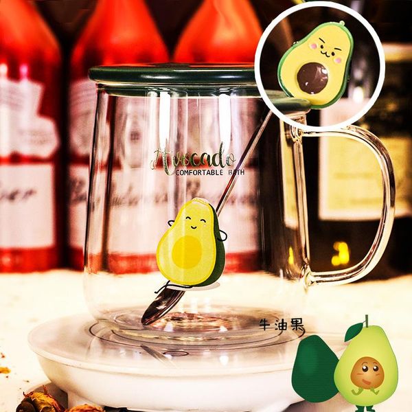 

mugs yjbd the avocado glass cup children resistance to thermal belt with cover originality tea lovely straw mug transparent