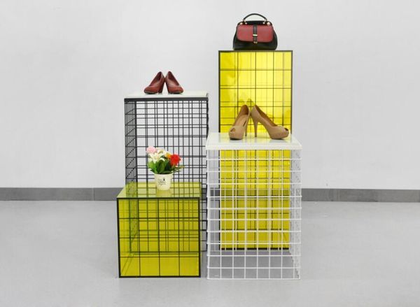 

clothing store display desk water table window high and low acrylic iron mesh marble surface hooks & rails