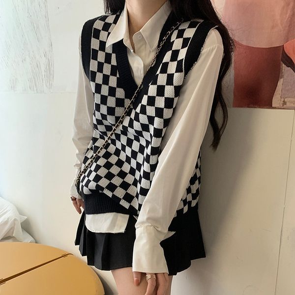 

women's sweaters female sweater vest fall and korean loose winter outdoors waistcoat 6di6, White;black