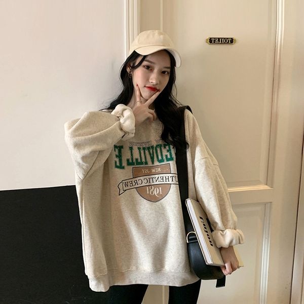 

plush thickened round neck sweater 2021 summer new korean loose student women's wear, Black
