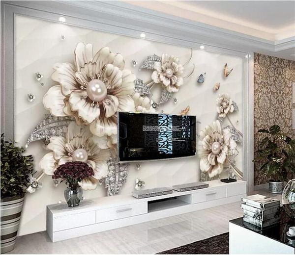 

wallpapers papel de parede 3d custom jewel flowers po wallpaper living room tv sofa large mural murals wall paper