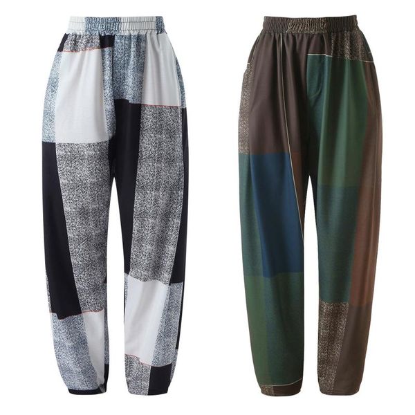 

men's pants pant fitness streetwear casual vintage loose cotton linen plaid patchwork ankle-length summer breathable trousers, Black