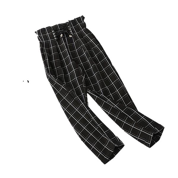

women's pants & capris casual women 2021 fashion lace up high waist ankle length loose plaid harem wide leg elastic, Black;white