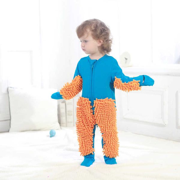 Toddler menino limpeza terno bebê menina romper crianças mop infante rastejantes jumpsuit 210615