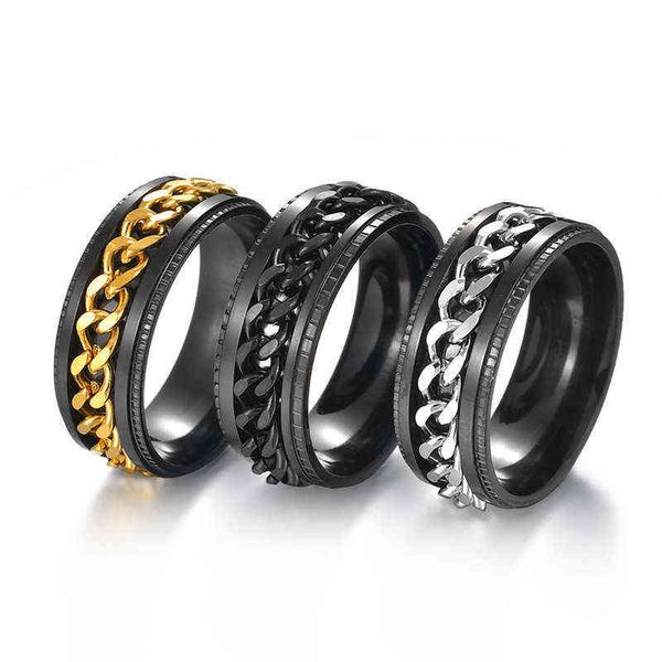 

fashion cool stainless steel rotatable men ring spinner chain punk women for party jewelry accessories jz576 g1125, Slivery;golden