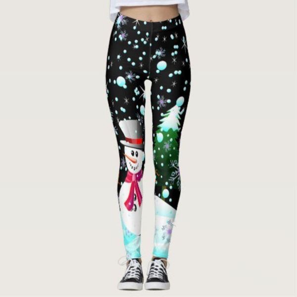 

women's leggings europe and the united states printed pants christmas, Black