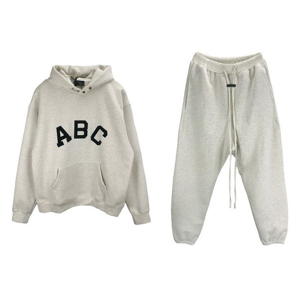 

fashion yang menfear of god season 7 plush abc letter sweater pants fog high street loose hoodie trendy men, Black