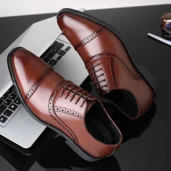 

dress shoes vogue man formal breathable pu leather personality men business loafers oxford wedding fashion, Black