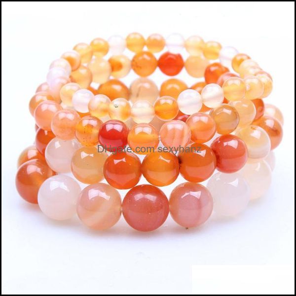 Armbänder Schmuck Retro Orange Feuer Achate Runde Perlen Armband Naturstein Stretch Kette Weibliche Freunde Geschenk 8 Mm 10 Mm 12 Mm 14 Mm Perlen, S