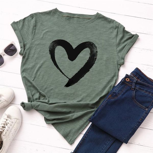 

plus size s 5xl womens t shirt heart print 100% cotton o neck short sleeve tees summer woman tshirts, White