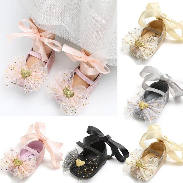 

first walkers born infant baby girl princess shoes toddlers party lace bow 0-18m