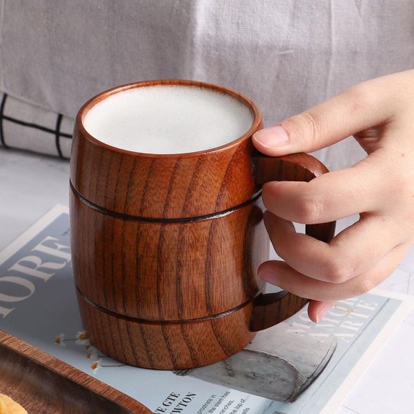 

mugs natural solid wooden cup milk tea coffee mug beer handmade retro jujube wood water with handle home office drinkware