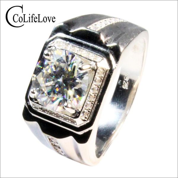 

cluster rings colife jewelry 3ct moissanite ring for man 9mm vvs grade solid 925 silver birthday gift, Golden;silver