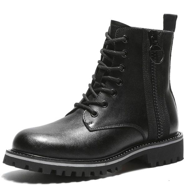 

boots women's shoes ankle autumn british style genuine ladies short motorcycle lace-up square heel round toe sh113, Black