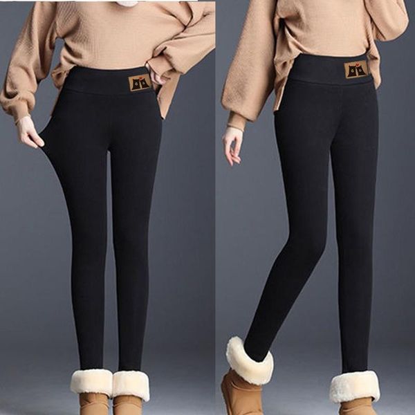 

women's pants & capris autumn winter trousers stretch tight solid color workout plush home warm elastic waist fleece pencil pant t6, Black;white