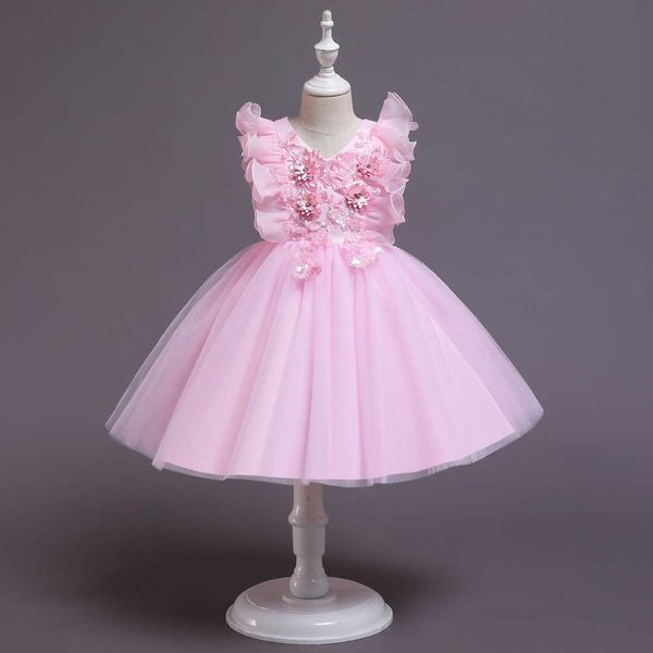 

focusnorm 2-10y princkids girls party dr4 colors ruffles sleeve flowers pearl mesh tutu sundress x0803, Red;yellow