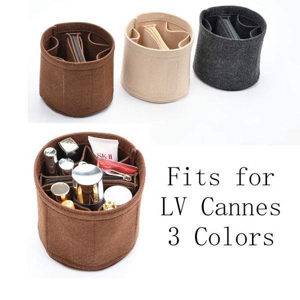 

bag parts & accessories insert organizer for cannes bucket makeup handbag with zipper inner purse portable cosmetic inside bags 3 colors, Black