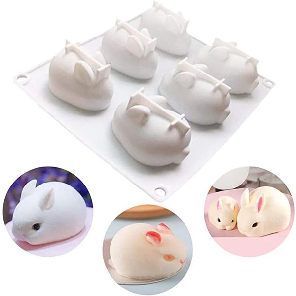 Toptan DIY 3D Tavşan Silikon Kek Kalıpları Pişirme Tatlı Mus 6 Formları Hayvan Dekorasyon Kalıpları Bakeware