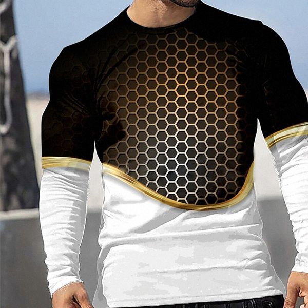 

men's t shirt 3d print graphic lattice plus size crew neck casual daily bronzing print long sleeve basic designer slim fit big and tal, White;black