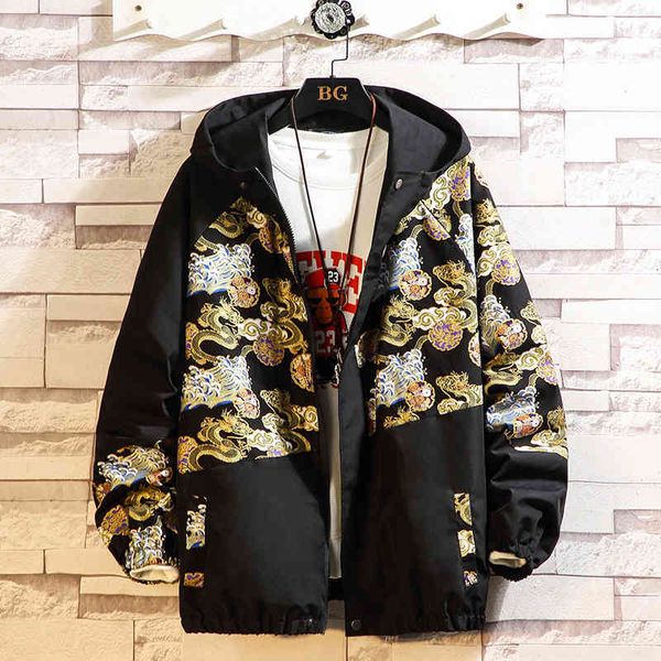 

men's jackets men dragon hip hop male casual fashion hooded harajuku outerwear spring autumn youth oversize 5xl dbai, Black;brown