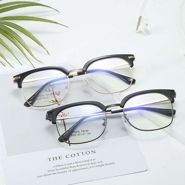 

ausatr90 metal half frame eyeglass frame chaoren flat lens white screen glasses, White;black