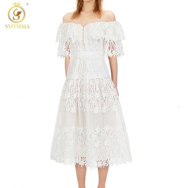 

casual dresses 2021 fashion embroidery lace hollow out summer robe women's slash neck high waist party long es vestidos hs0i, Black;gray