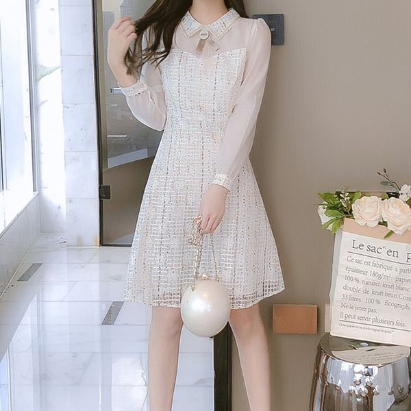 

fashion designer runway dress autumn clothes for women long sleeve turn down collar patchwork tweed woolen femme vestidos 210525, Black;gray