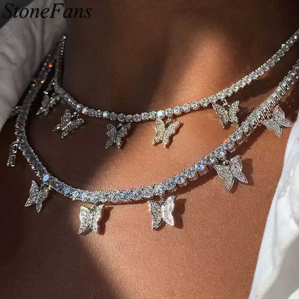 

designer necklace luxury jewelry stonefans fashion iced out tennis chain crystal butterfly choker for women rhinestone pendant wholesale ite, Silver