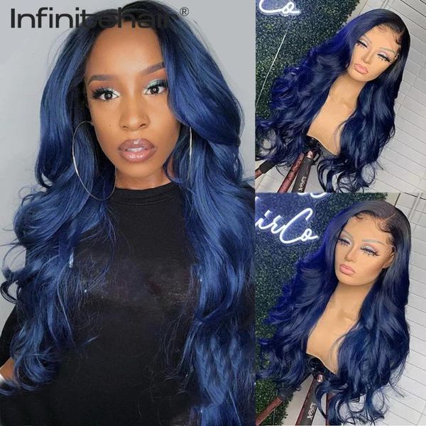 

lace wigs navy blue preplucked colored 13*1 t part front human hair 1b dark root middle ombre brazilian virgin wig, Black;brown