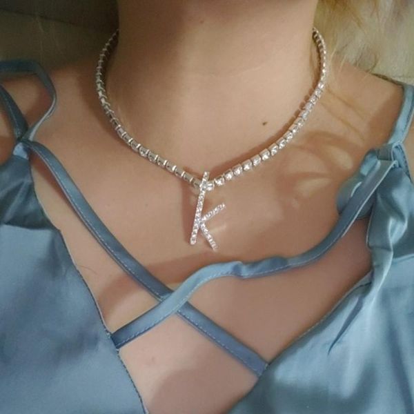 

pendant necklaces fashion men's and women's tennis chain letter necklace jewelry 26 initial dress accessories, Silver