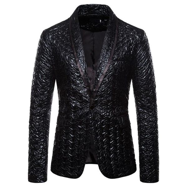 

men's suits & blazers casual pleated bronzing fashion men single button leisure slim suit jacket and coat blazer, White;black