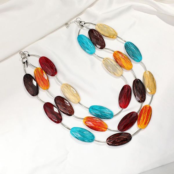 

chokers 2021 fashion high-quality colorful resin acrylic multi-layer long big necklace for women girls trendy wholesale, Golden;silver
