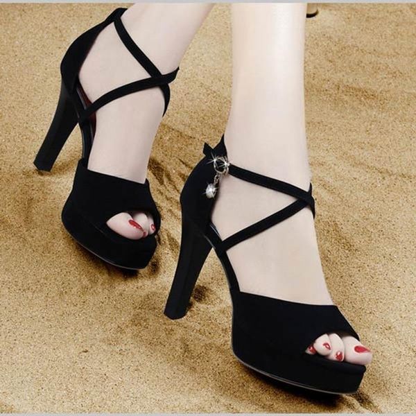 

ladies sandals 2021 summer women's super high heel stiletto fashion open toe shoes, Black