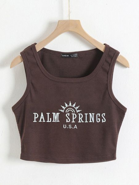 

letter & graphic embroidery rib-knit tank z948#, White