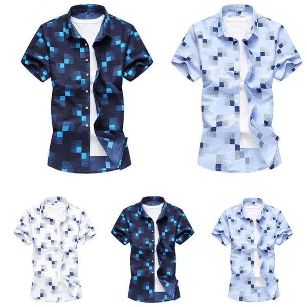 

fashion mens summer casual short sleeve shirt plaid print shirts men's, White;black