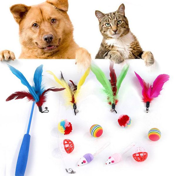 

cat toys dog-playing stick pet accessories stretch fishing rod 13pcs replace hood toy interactive set of toys.