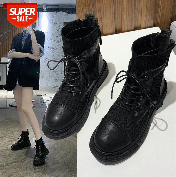 

net red martin boots female british style thin flat knit short double zipper #ey1z